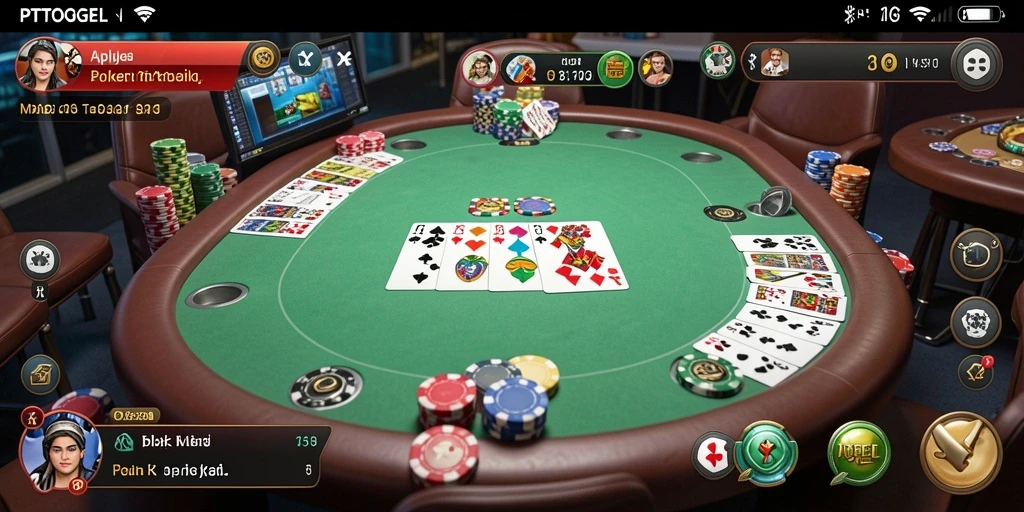 Screenshot gameplay PTTOGEL menunjukkan aksi mendebarkan dalam permainan poker.