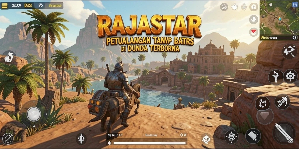 Screenshot gameplay RAJASTAR menampilkan dunia terbuka yang menakjubkan dan interaksi pemain.